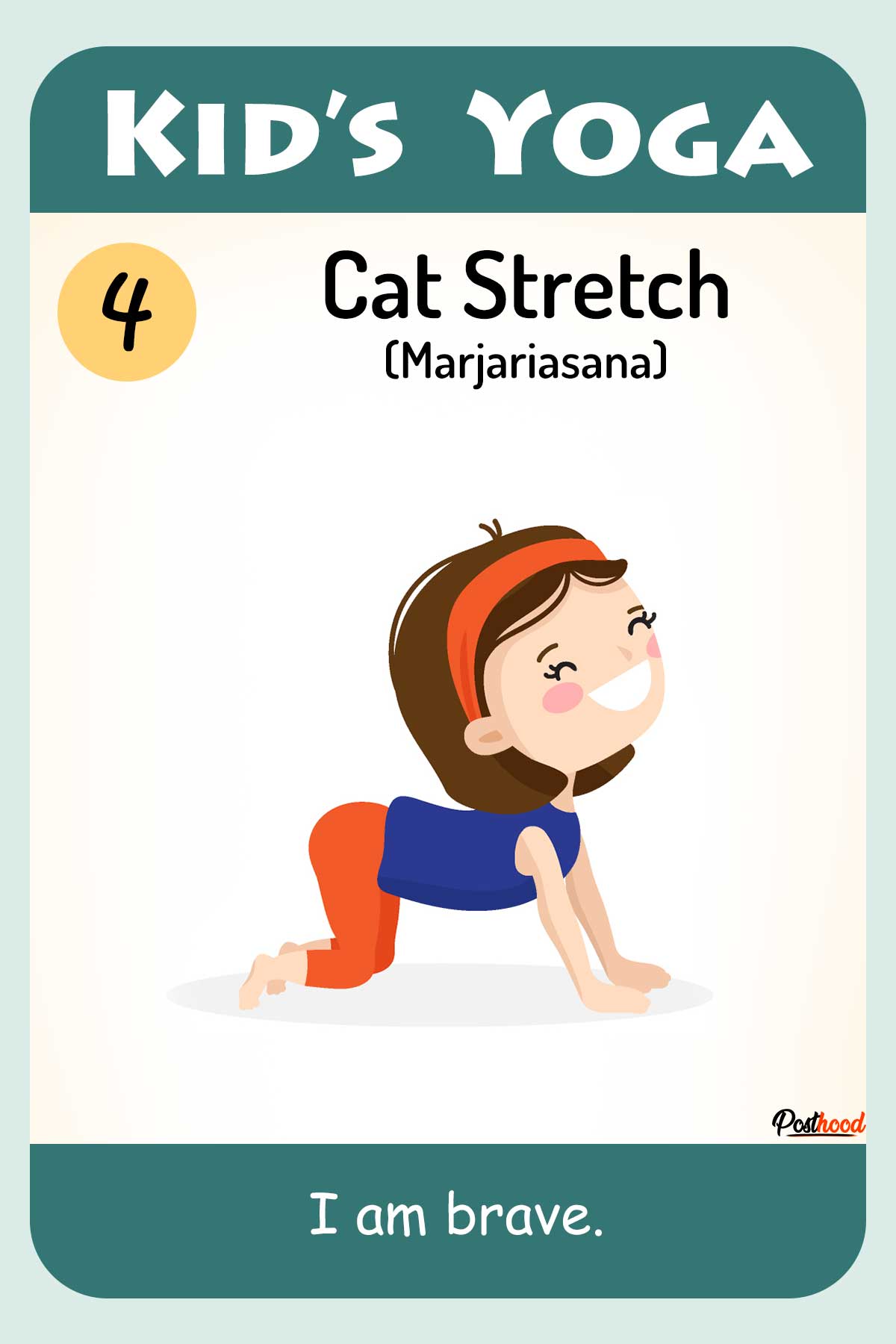 Fun animal yoga poses for your kids. Print and tag these easy kids' yoga cards to your wall or doors to engage your kids in yoga and fitness. 